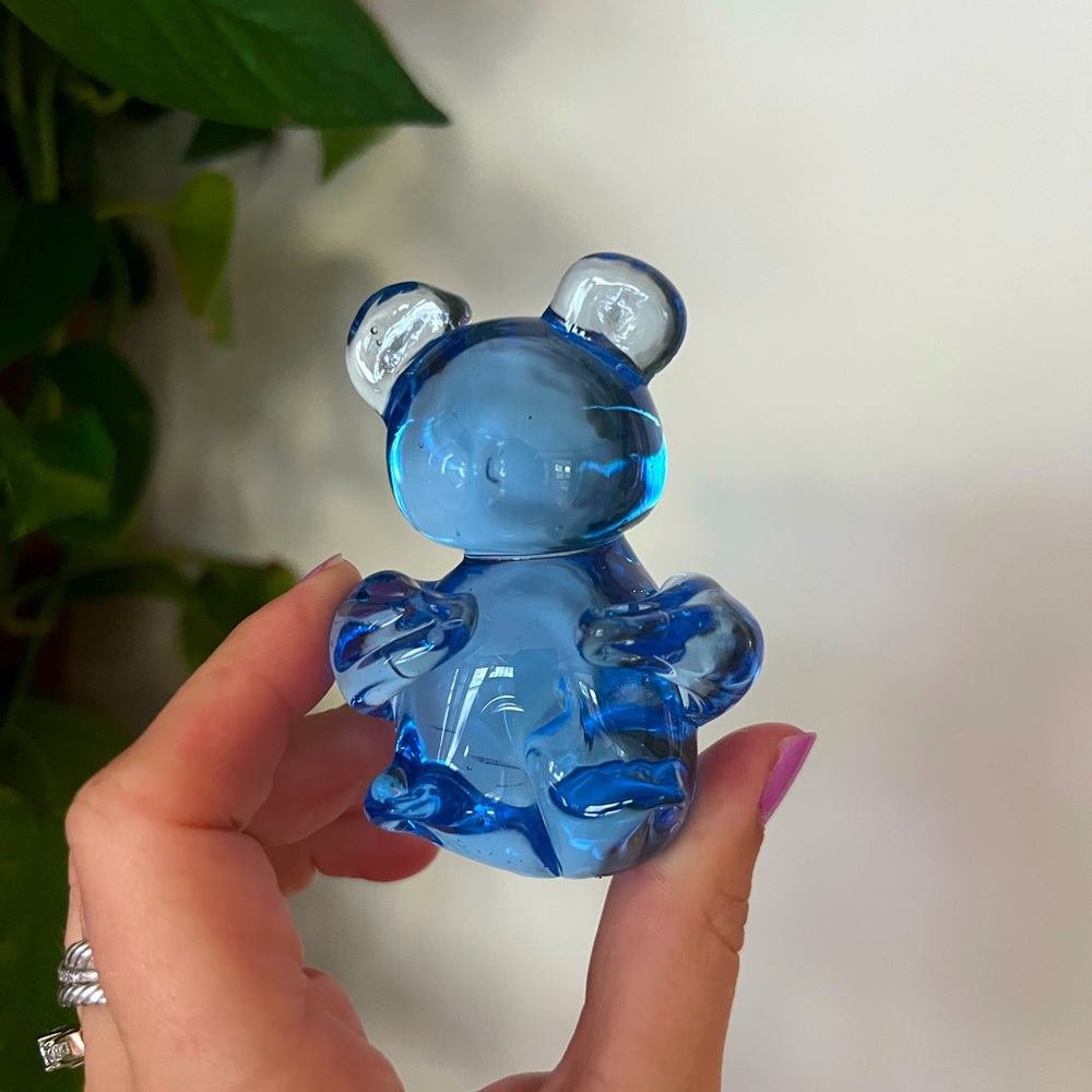 Vintage Glass Blue Baby Teddy Bear Figurine Paperweight